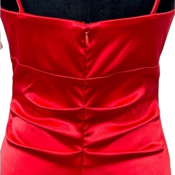 Blondie Nites Red Satin Ruched Rosette Rhinestone Juniors Dress Size-5 NWT - Picture 7 of 12